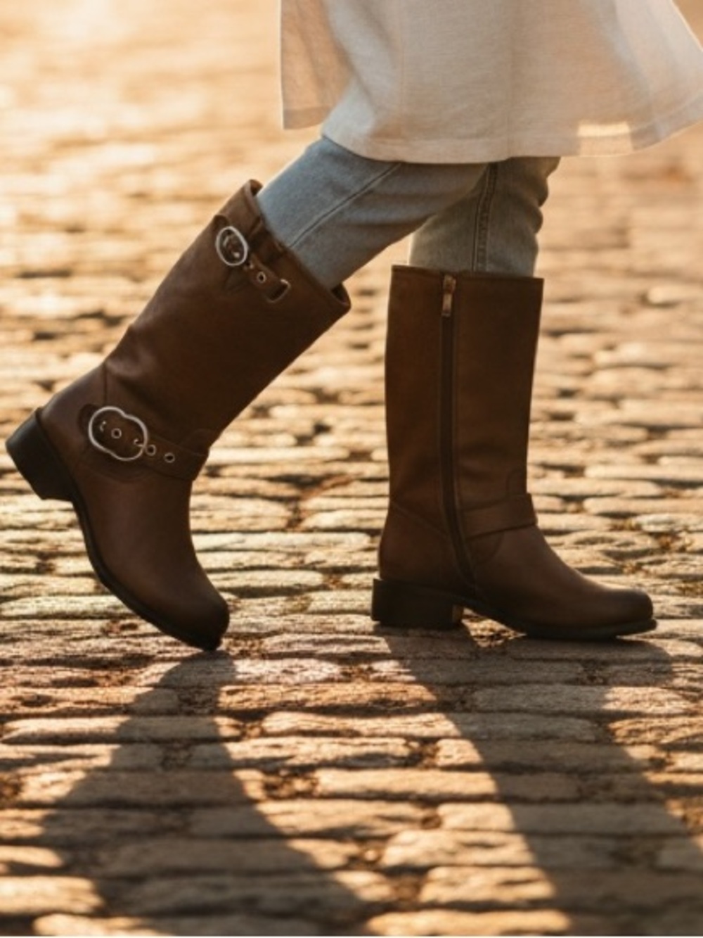Vince Camuto Mid-Calf Wilan Western Buckles Riding Boot Dark Tan Size 7.5